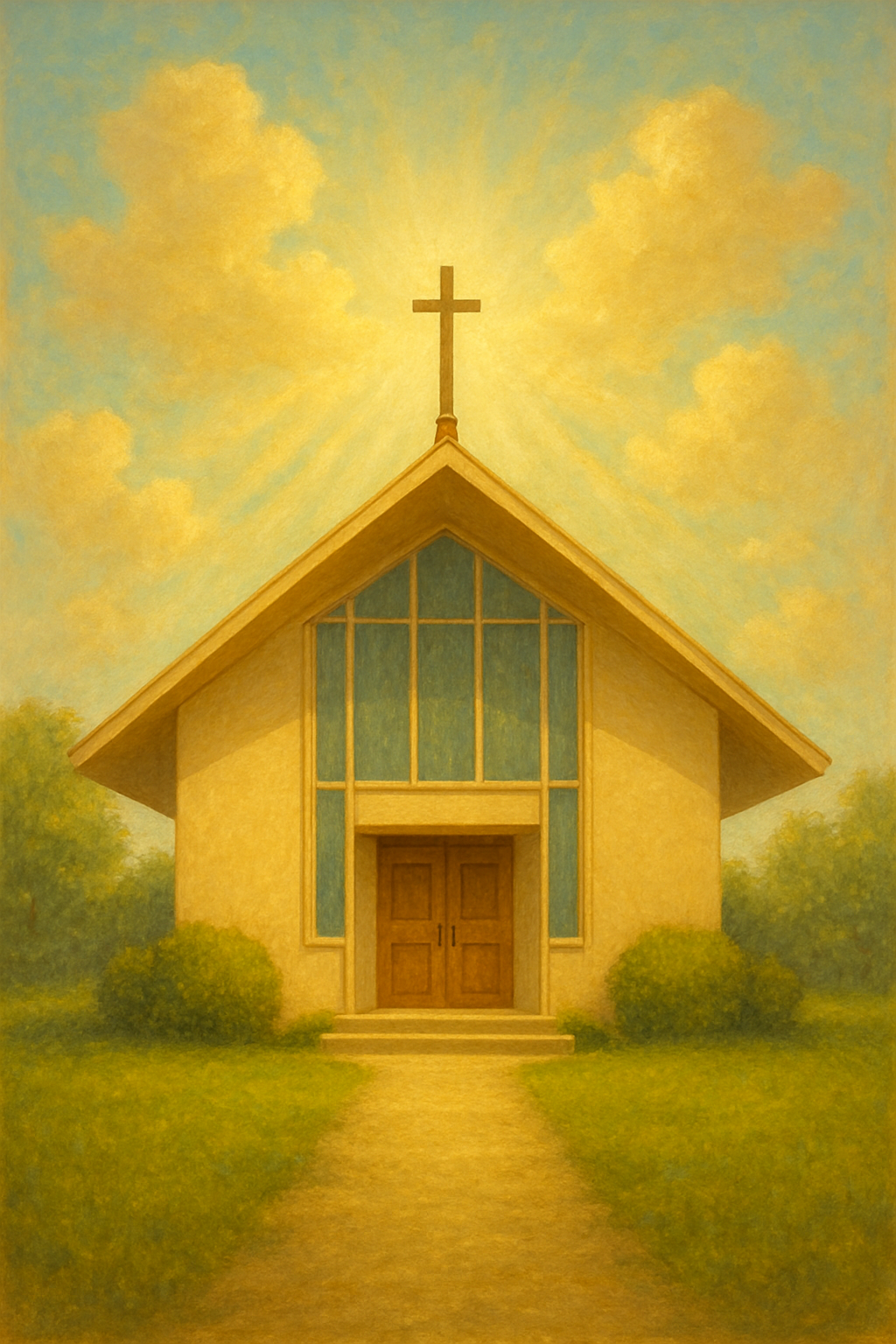 golden sunlight on modern church